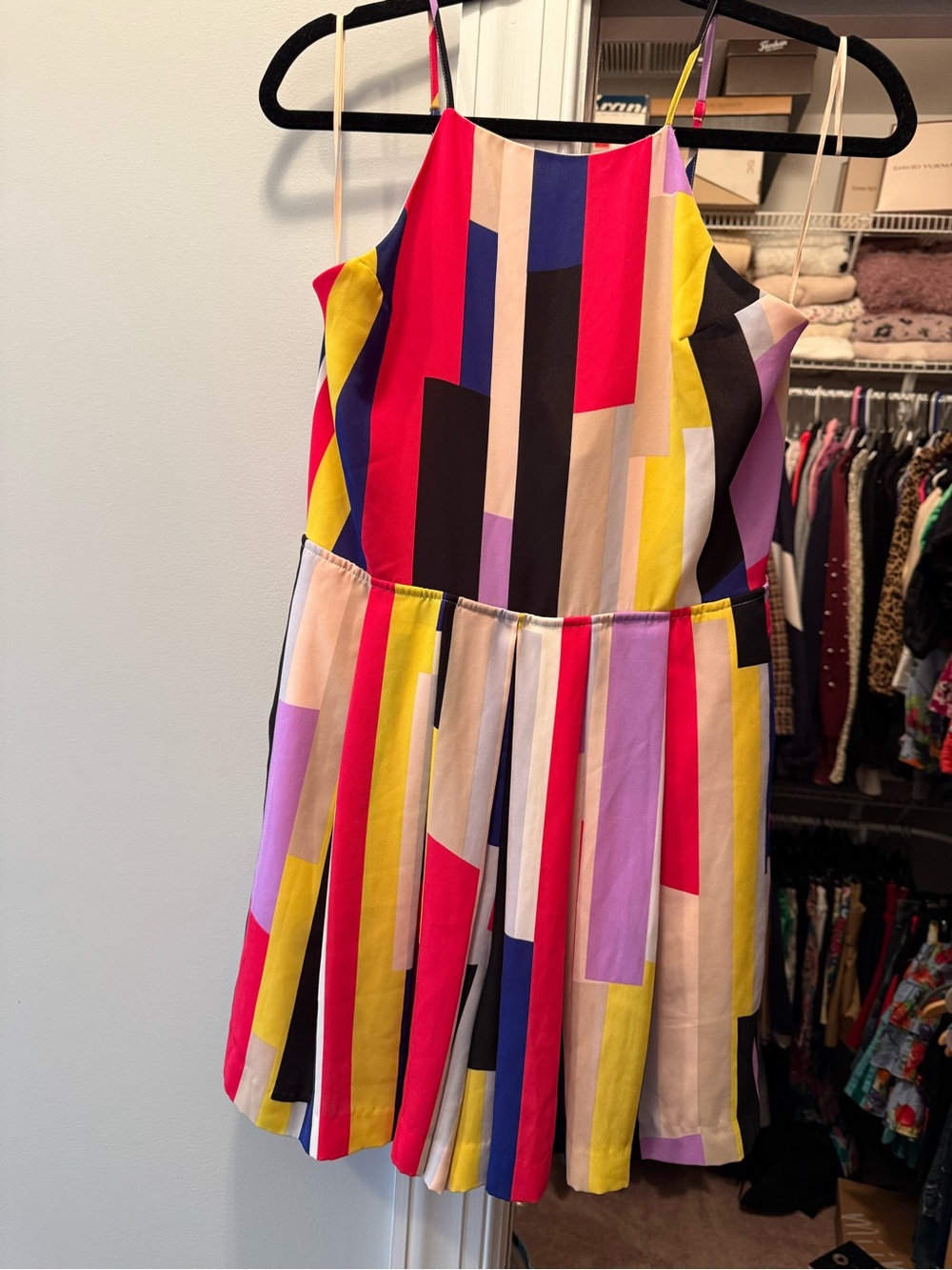 1. State Multicolor Geometric Stripe Romper - Red, Yellow, Blue, Pink, Black